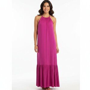 Banana Republic Purple Sleeveless Halter Maxi Dress Women Size S TALL Flowy FLAW